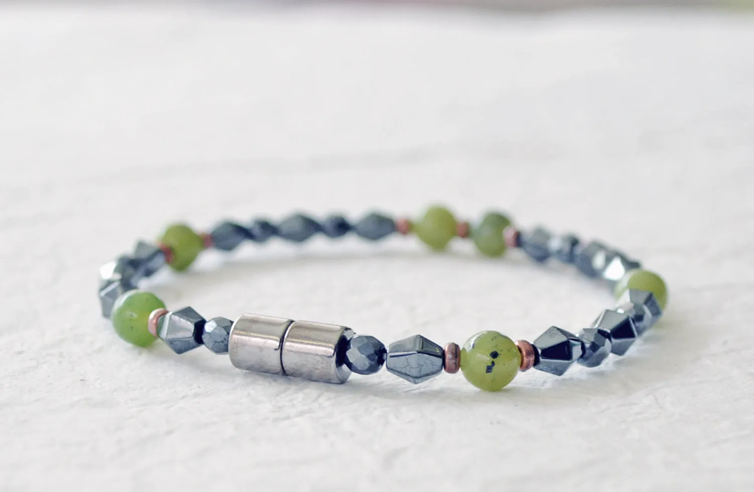 Magnetic Hematite & Jade Bracelet for Pain