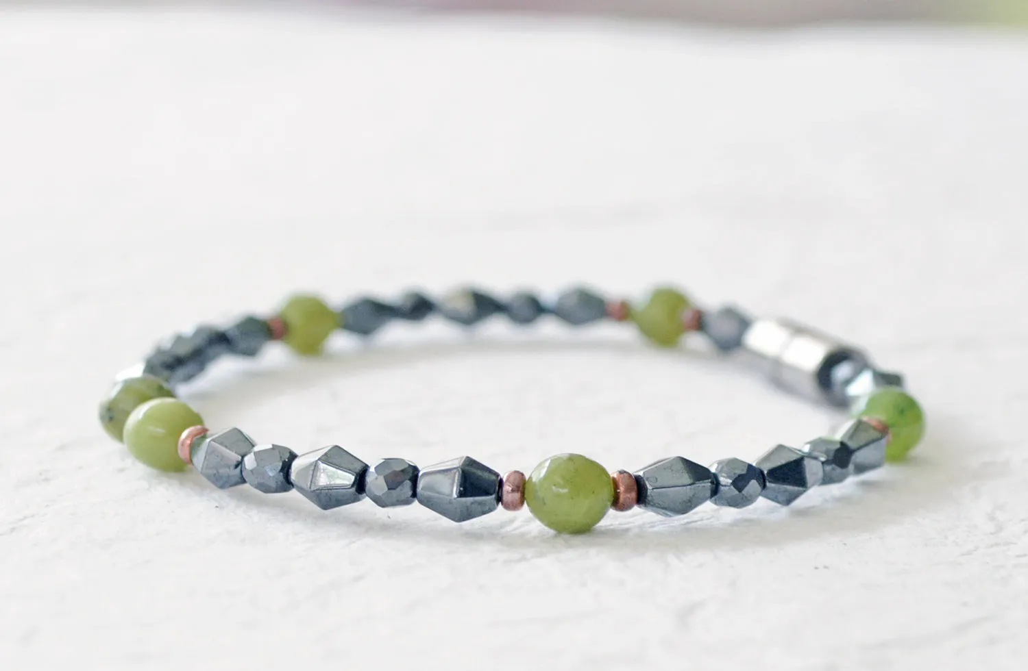 Magnetic Hematite & Jade Bracelet for Pain