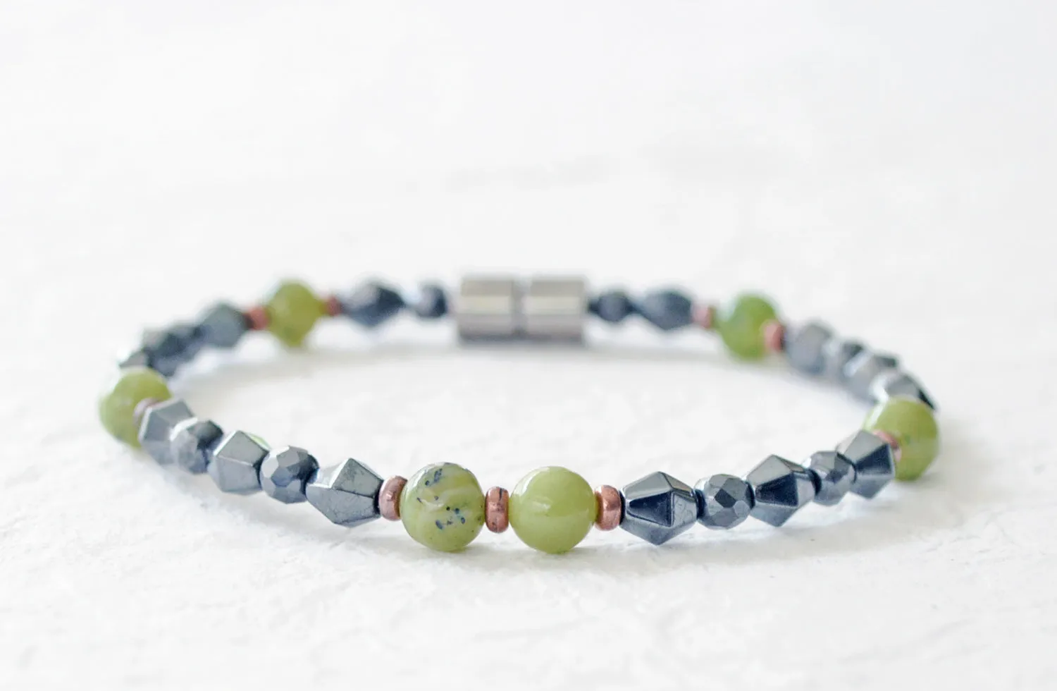 Magnetic Hematite & Jade Bracelet for Pain