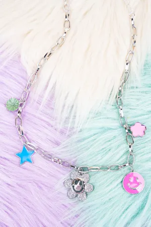 Make Me Smile Crystal Silvertone Charm Necklace