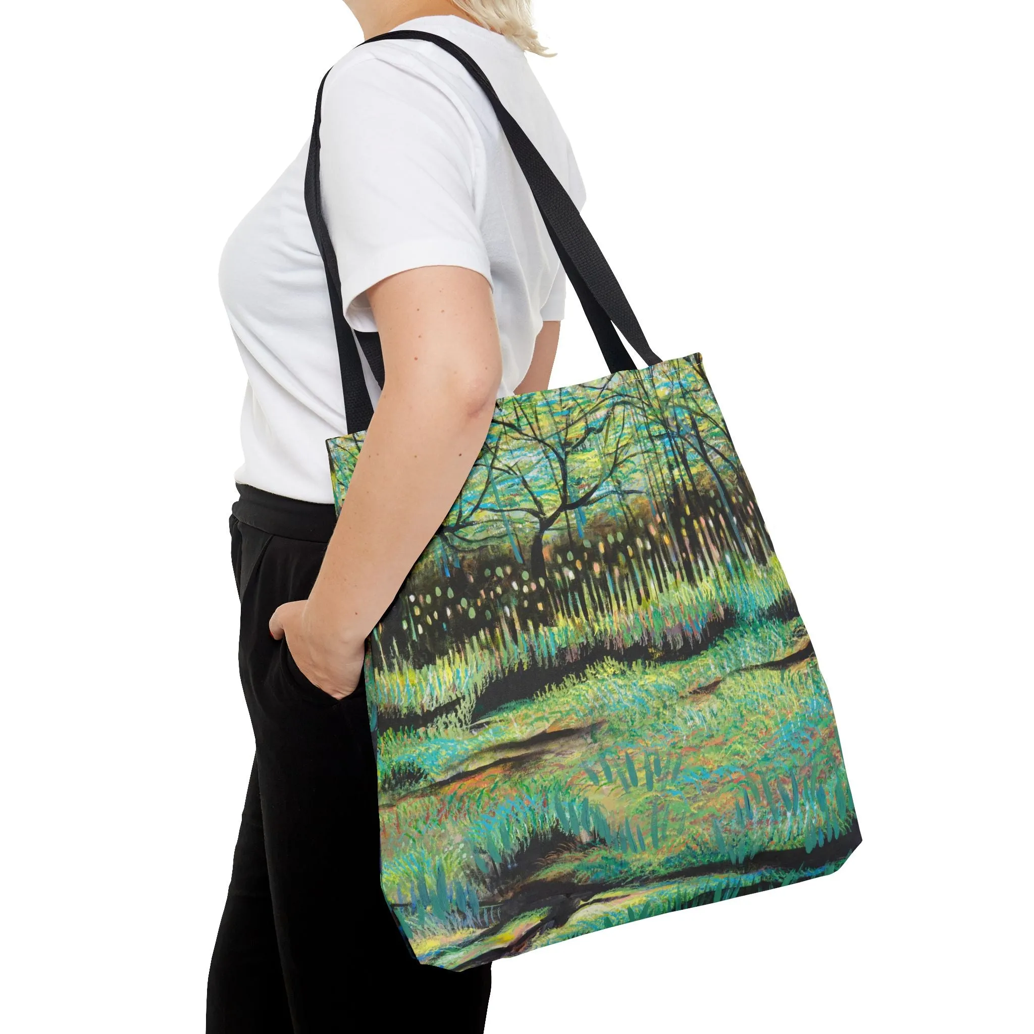 Marsh Landcape Art Tote Bag Canvas Shopping Bag - Cattails at Lake Katherine - Leslie Karpinski