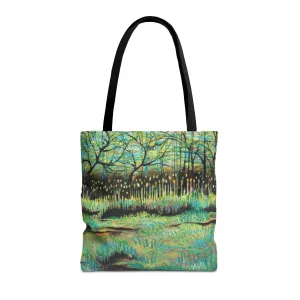 Marsh Landcape Art Tote Bag Canvas Shopping Bag - Cattails at Lake Katherine - Leslie Karpinski