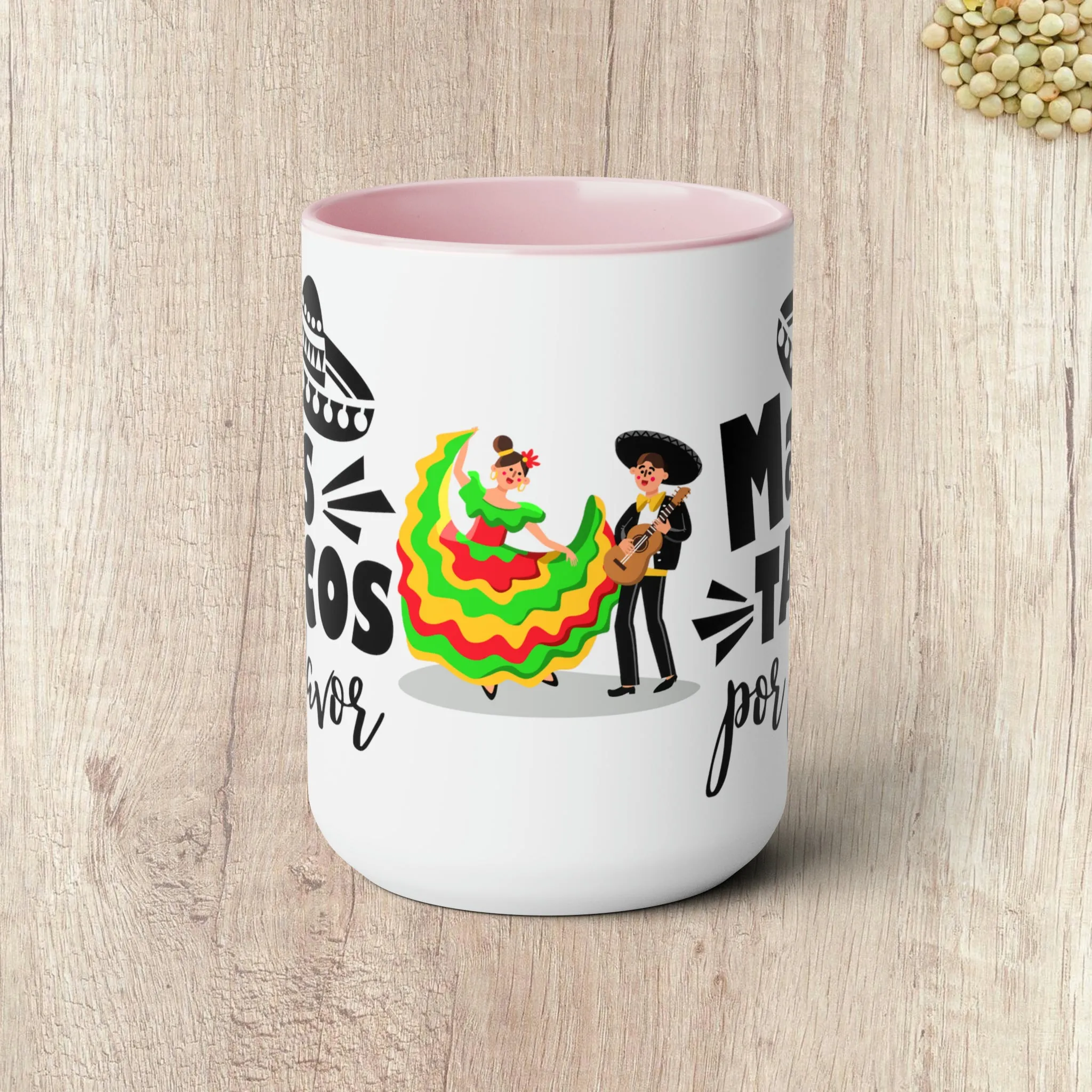 MAS TACOS POR FAVOR - Two-Tone Coffee Mug - 15oz - 5 Color Options