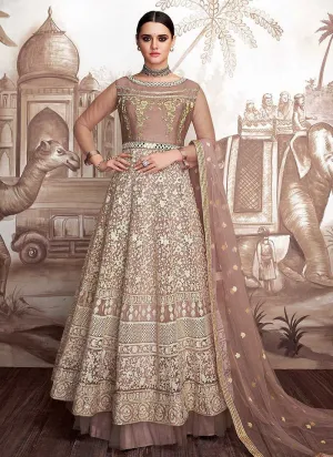 Mauve and Gold Heavy Embroidered Anarkali Suit