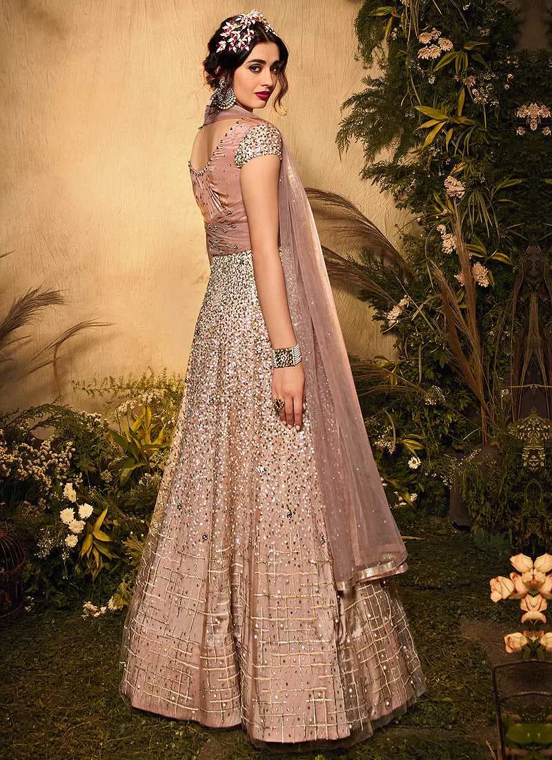 Mauve and Gold Heavy Embroidered Kalidar Lehenga Style Anarkali
