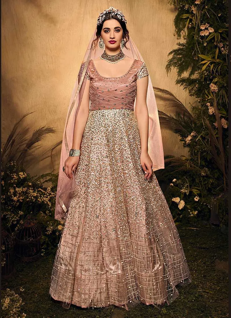 Mauve and Gold Heavy Embroidered Kalidar Lehenga Style Anarkali