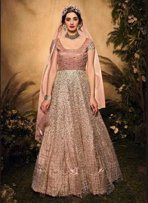 Mauve and Gold Heavy Embroidered Kalidar Lehenga Style Anarkali