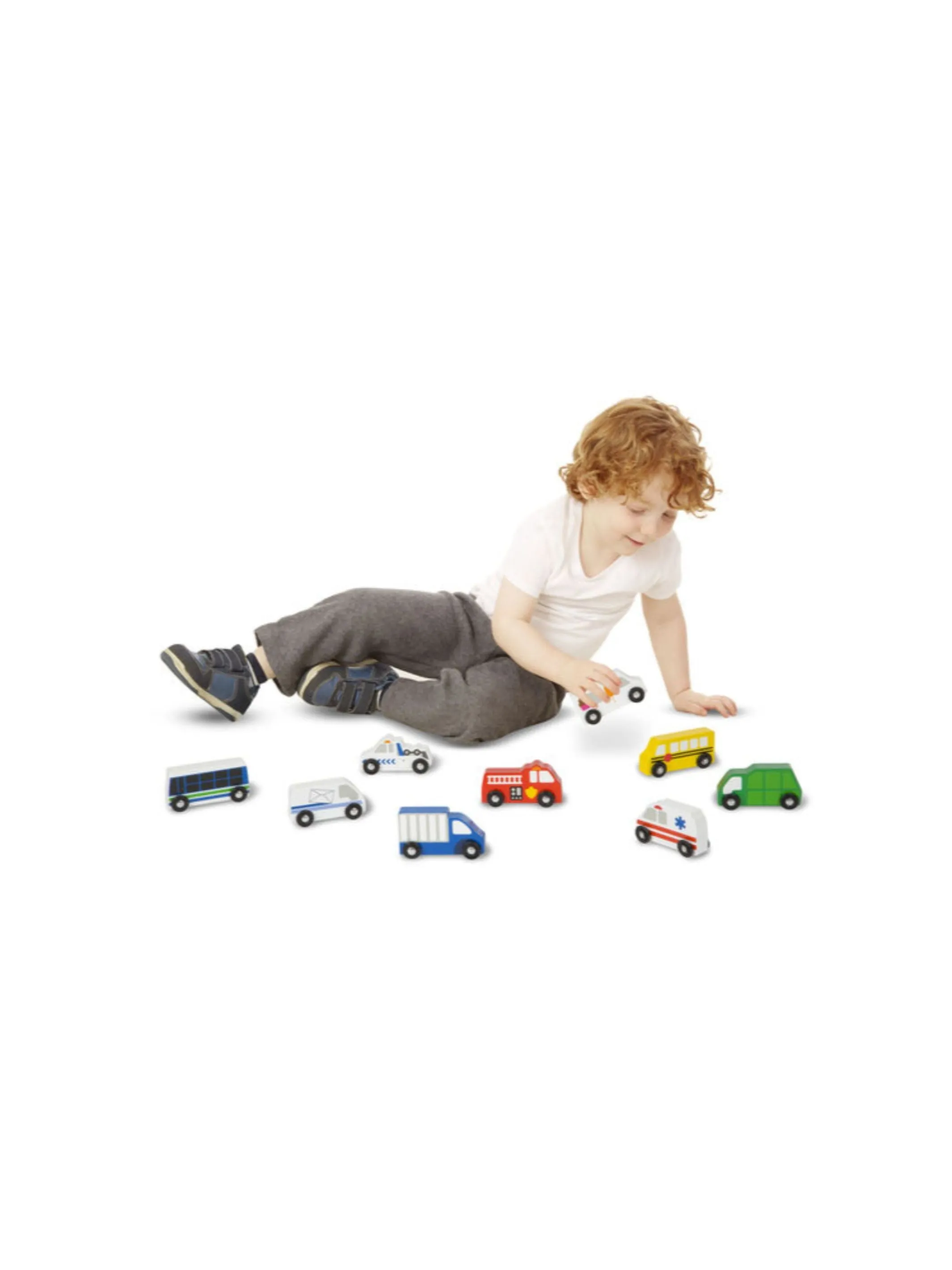Melissa & Doug Wooden Town Vehicles Set Wood Assorted 9 pc.