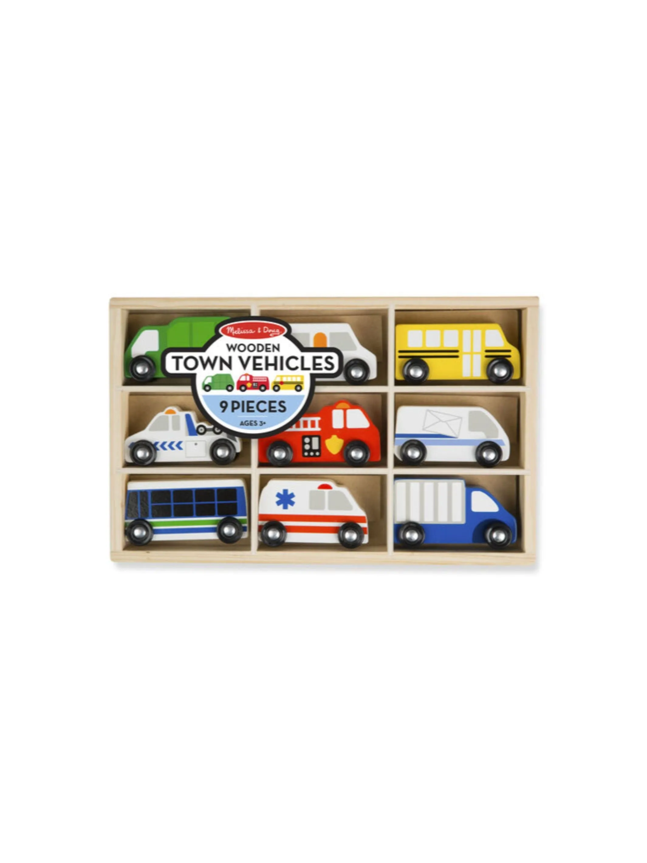 Melissa & Doug Wooden Town Vehicles Set Wood Assorted 9 pc.
