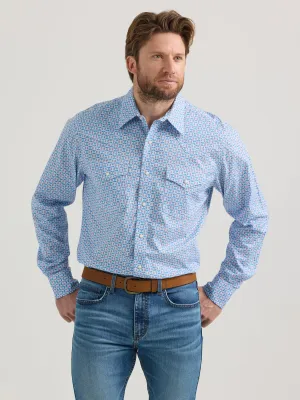 Men's Wrangler 20X Competition Advanced Comfort Blue/Red Geometric Print Western Snap Shirt