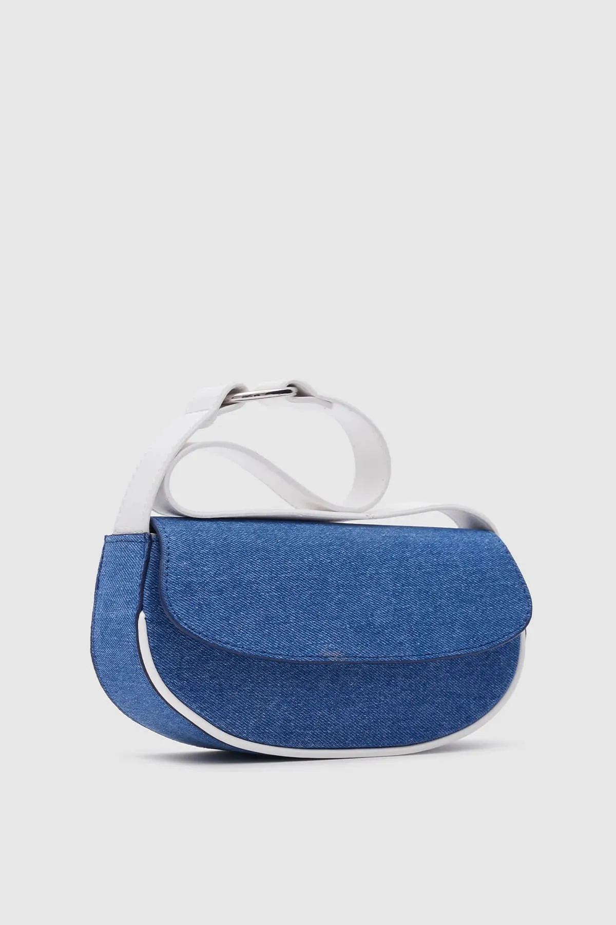 Mini White Denim Baguette Bag