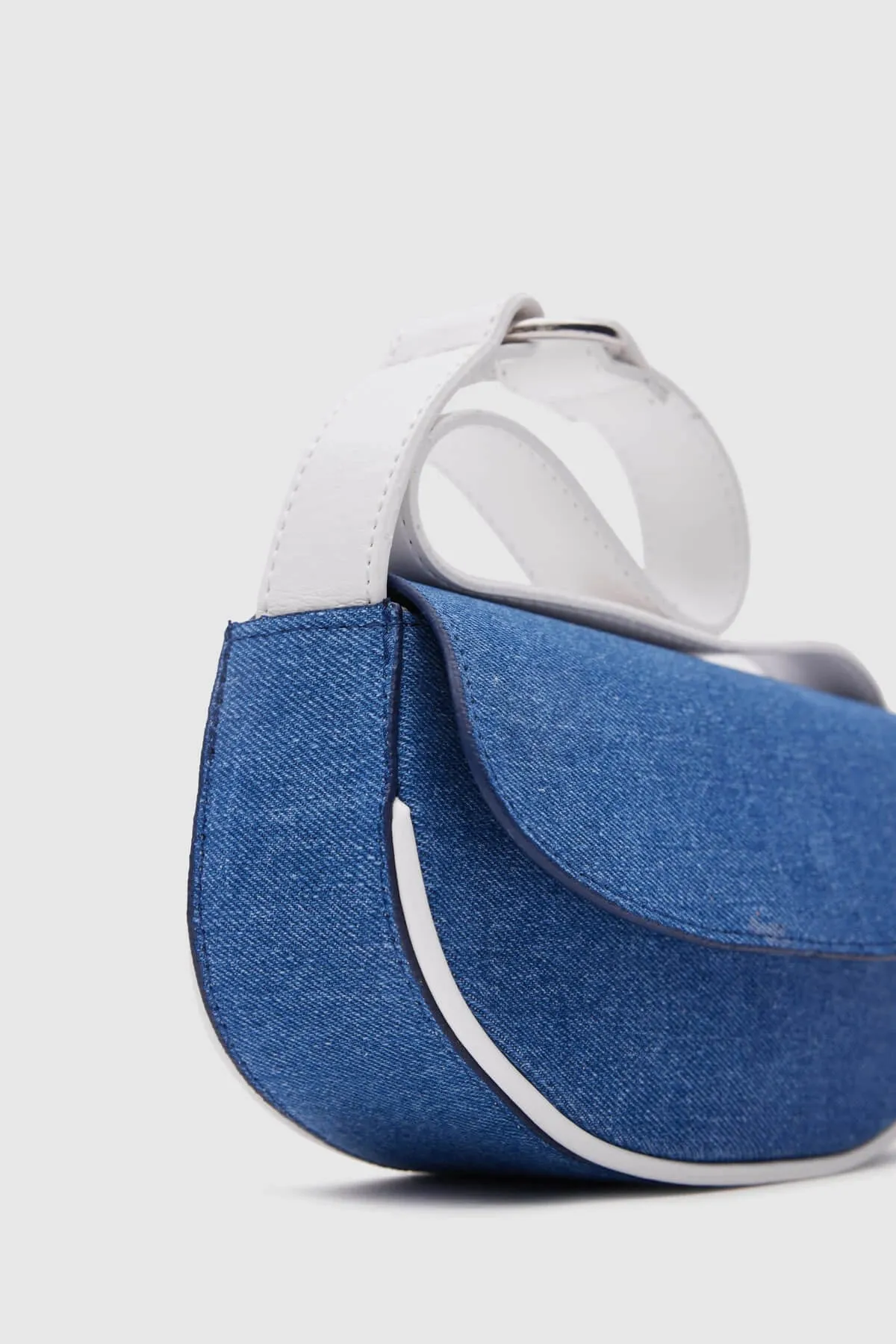 Mini White Denim Baguette Bag