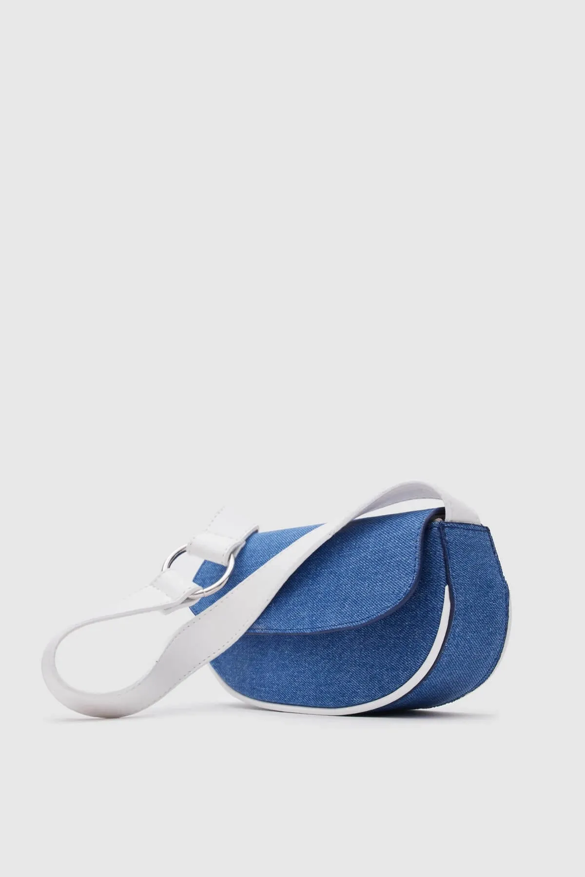 Mini White Denim Baguette Bag