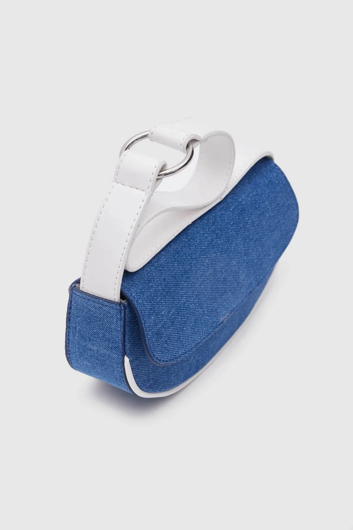 Mini White Denim Baguette Bag