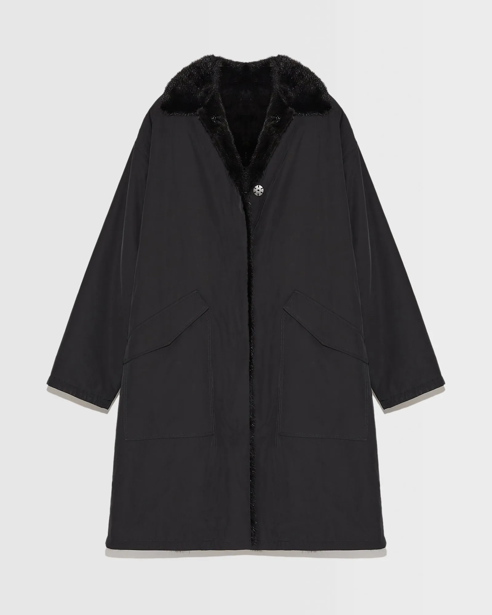 Mink fur and reversible technical fabric shirt collar parka