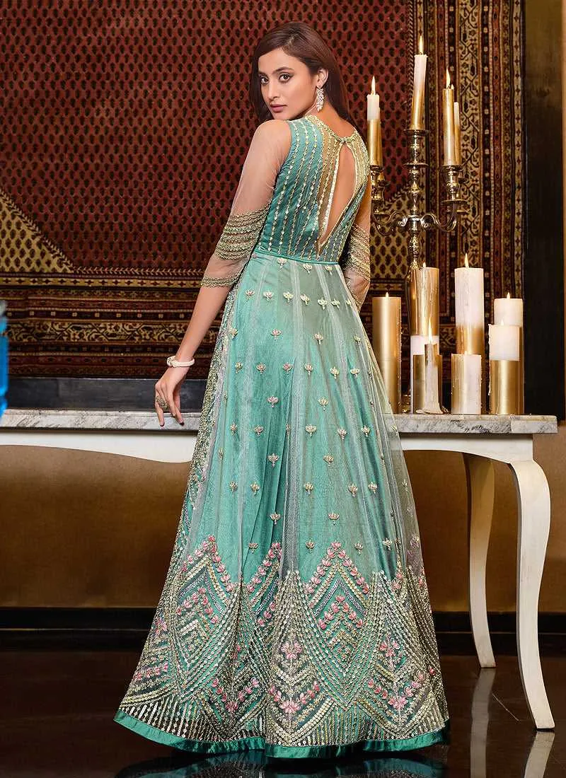 Mint Blue Heavy Embroidered Gown Style Anarkali