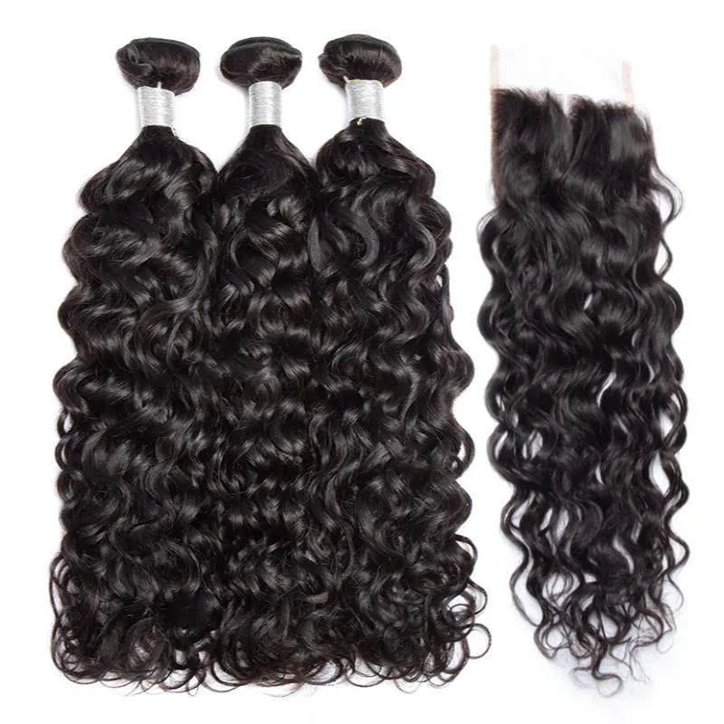 Modern Show Wet And Wavy Virgin Brazilian Hair 3 Bundles With Lace Closure 100 Human Hair Weave