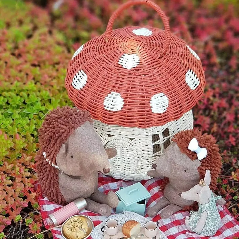 Mushroom Wicker Woven Picnic Basket