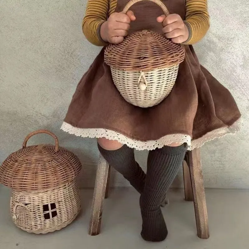 Mushroom Wicker Woven Picnic Basket