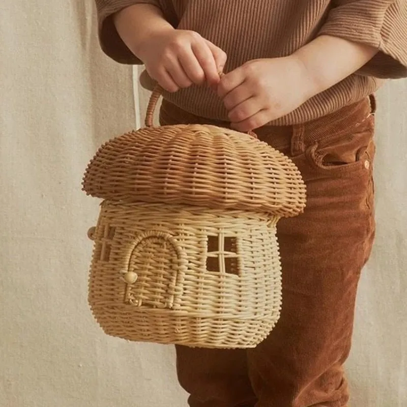Mushroom Wicker Woven Picnic Basket