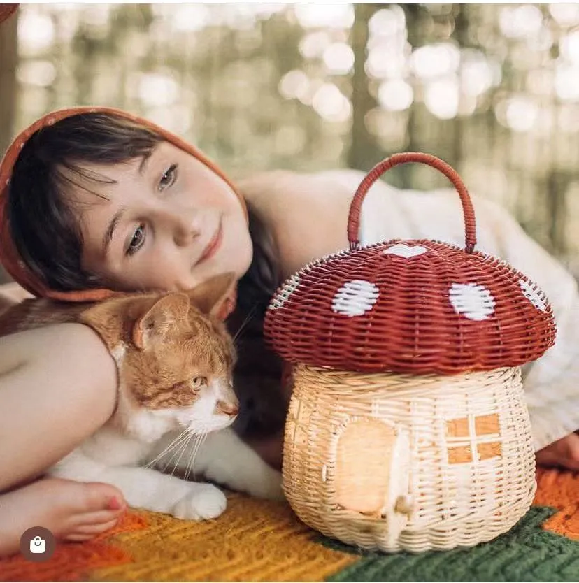 Mushroom Wicker Woven Picnic Basket