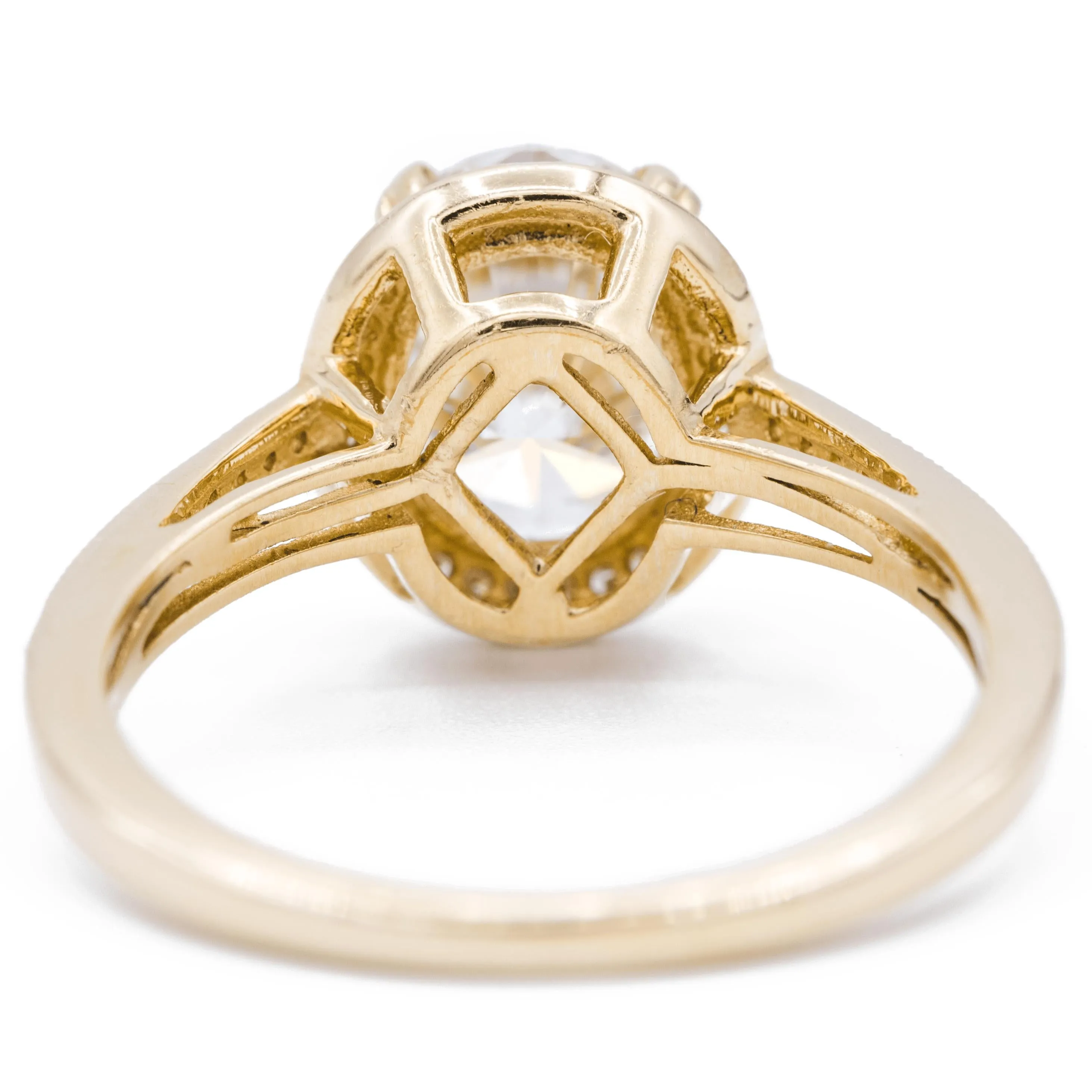 Mystical 9x7mm Oval Center and Diamond Double 4 Prong Milgrain Shank Ring - 14K Yellow Gold