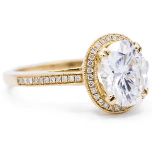 Mystical 9x7mm Oval Center and Diamond Double 4 Prong Milgrain Shank Ring - 14K Yellow Gold