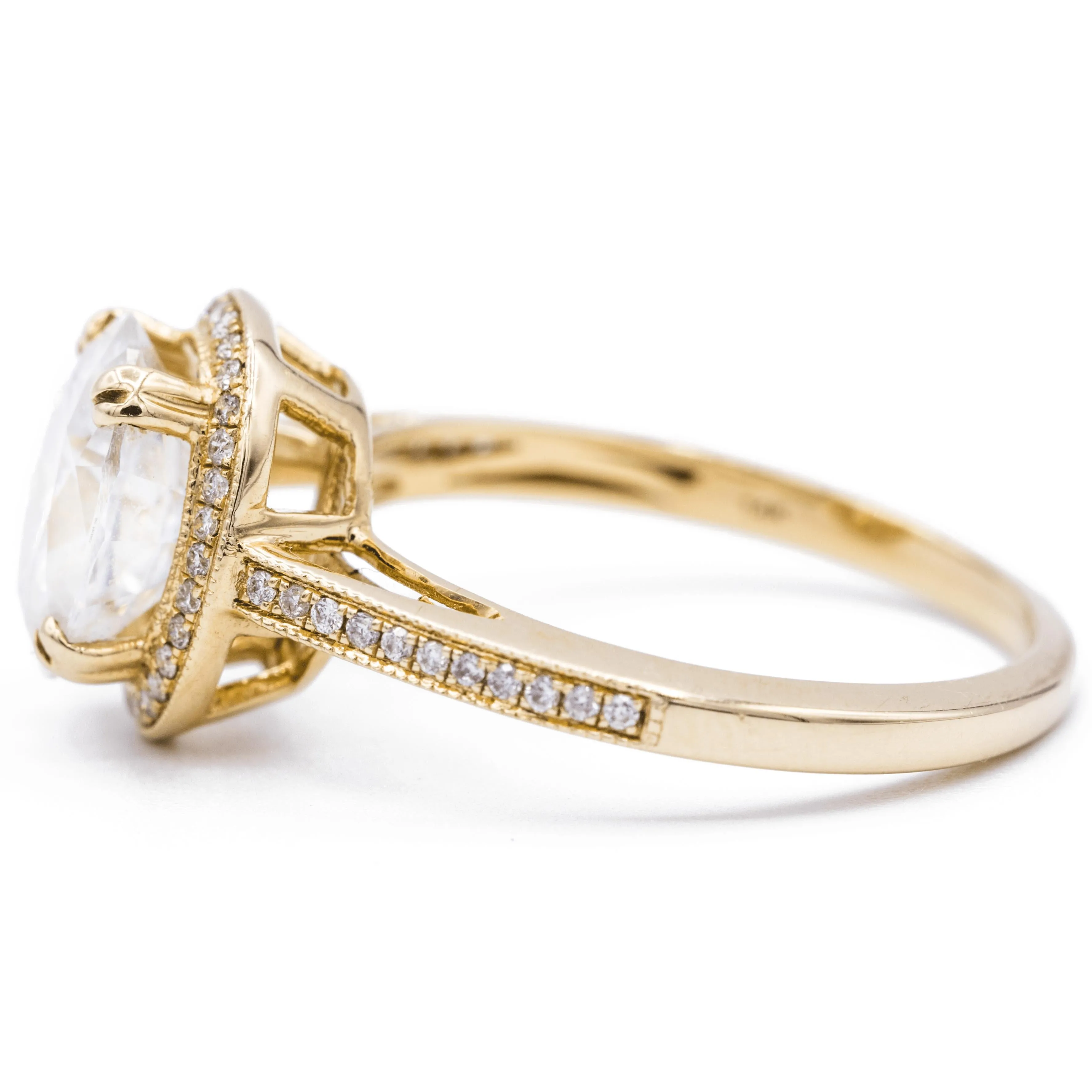 Mystical 9x7mm Oval Center and Diamond Double 4 Prong Milgrain Shank Ring - 14K Yellow Gold