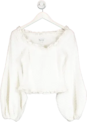 Nala White Quilted Oversize Sleeve Top UK XS