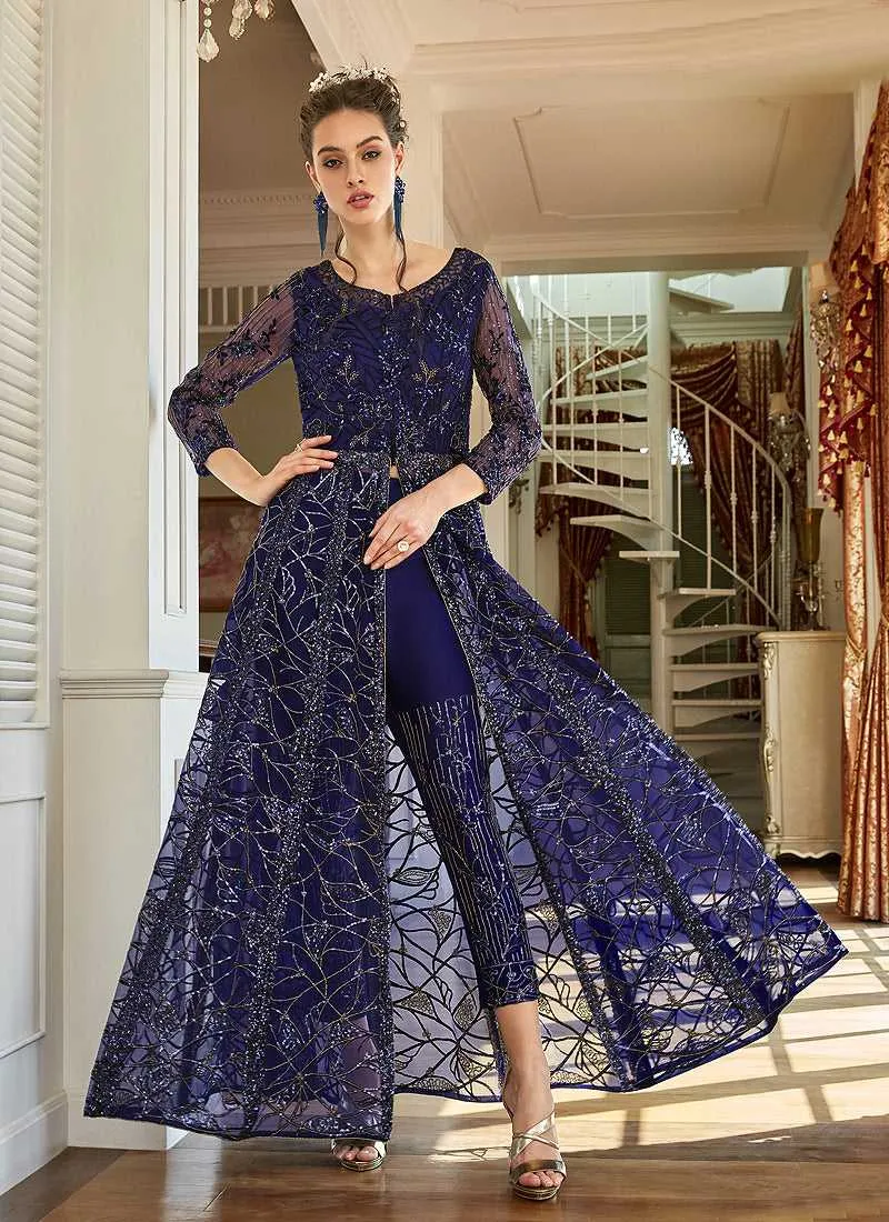 Navy Blue Heavy Embroidered Lehenga/ Pant Style Anarkali