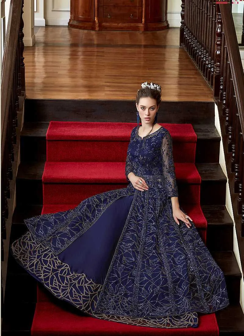 Navy Blue Heavy Embroidered Lehenga/ Pant Style Anarkali