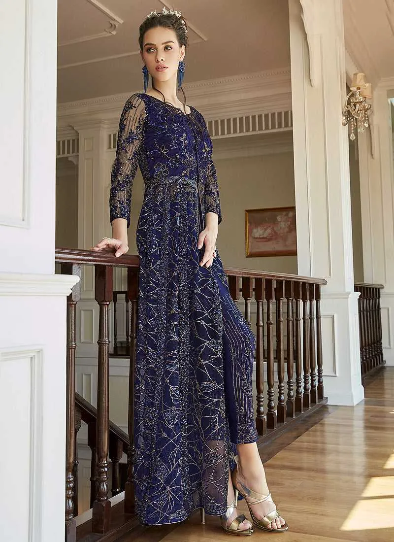 Navy Blue Heavy Embroidered Lehenga/ Pant Style Anarkali