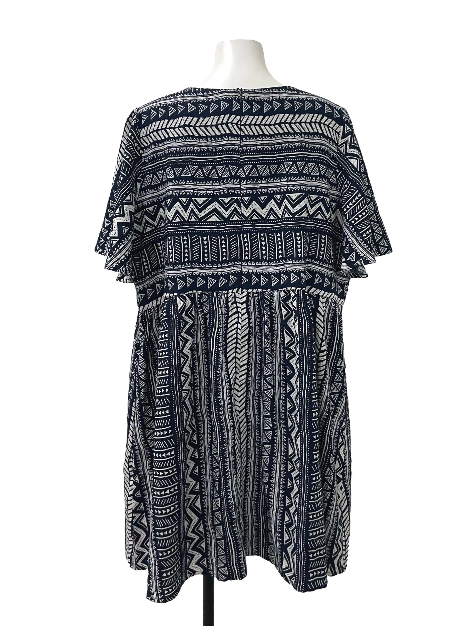 Navy Square Neck Patterned Dress