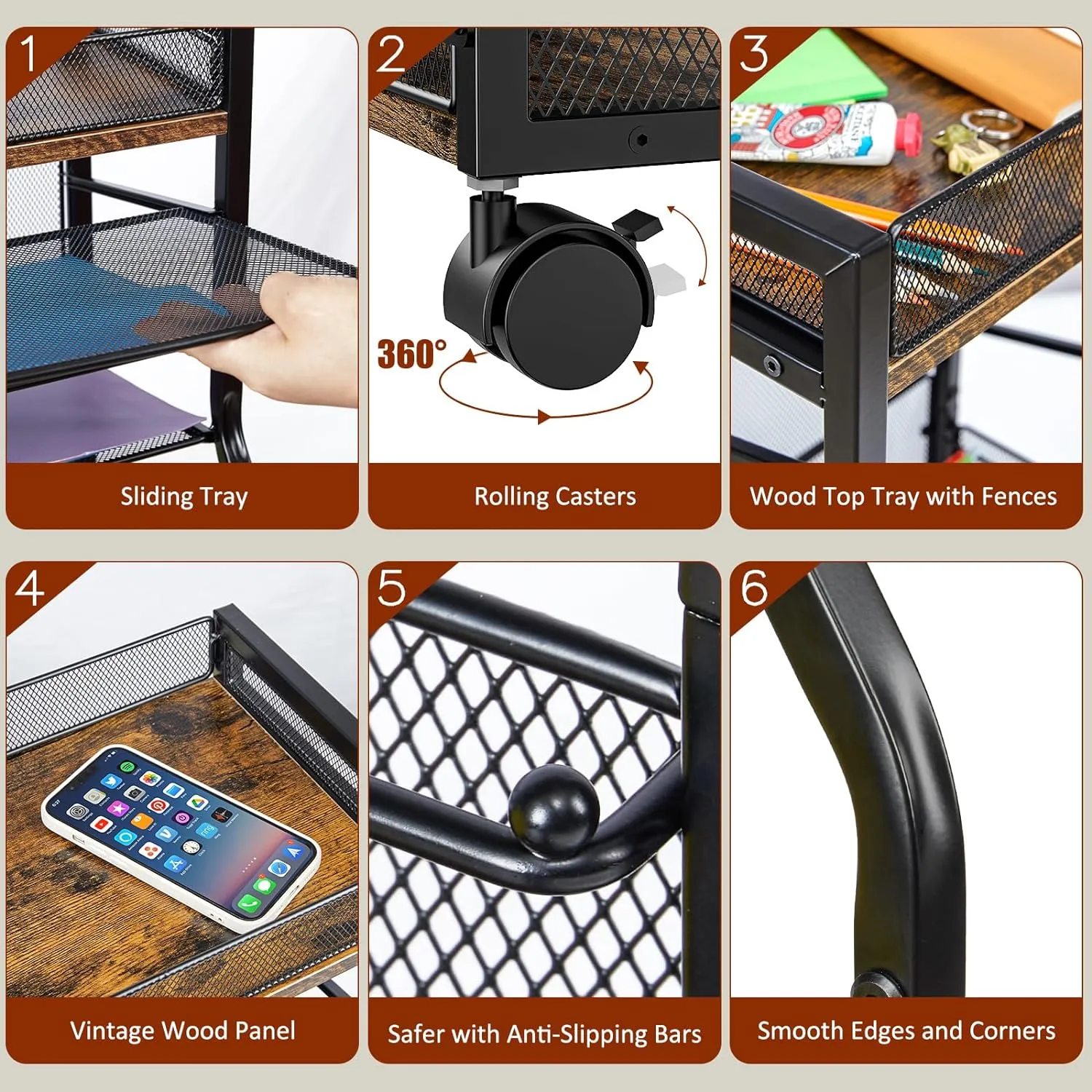 NEW 5-Tier Rolling File Cart with Hanging File Folders, Mobile Desk File Organizer on Lockable Wheels, Wood & Mesh Paper Letter Sliding Trays Organization for Office, Home, School, Patent