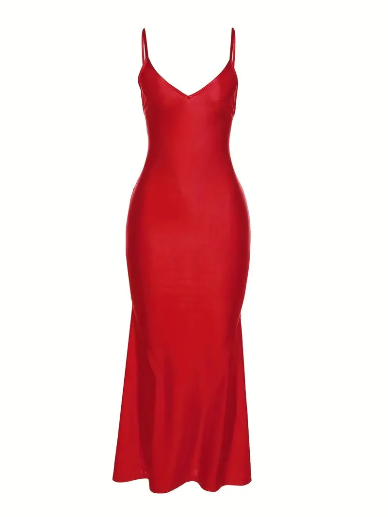 NEW Backless Spaghetti Strap Dress, Sexy V Neck Solid Bodycon Party Club Dress, Women's Clothing - Sz M - Retails $58 
