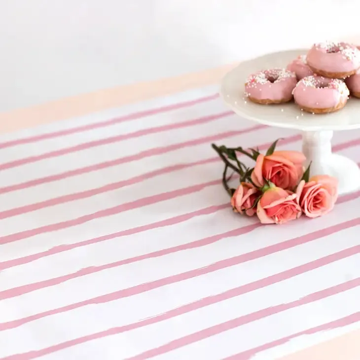 NEW Decorative Paper Table Runner - Light Pink Stripe, comes in a roll that holds 25 feet of the cute patterned paper.