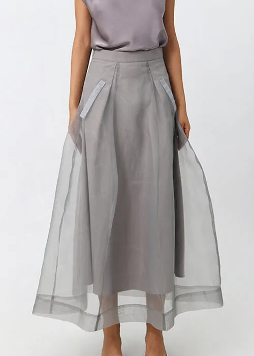 New Grey Zippered Solid High Waist Tulle Skirts Summer
