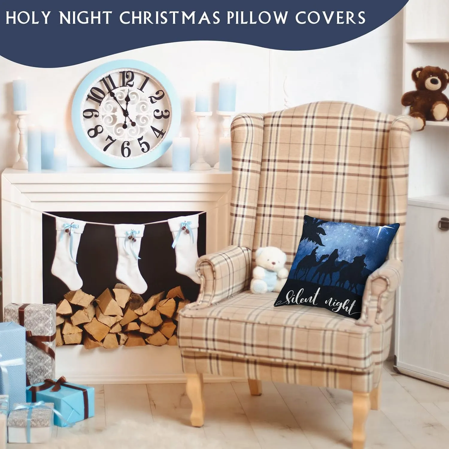 NEW Lounsweer 4 Pieces Christmas Pillow Covers 18 x 18 Nativity Scene Pillow Cover Holy Night Jesus Nativity Throw Pillow Case for Sofa Couch Winter Living Room Farmhouse Decorations Holiday