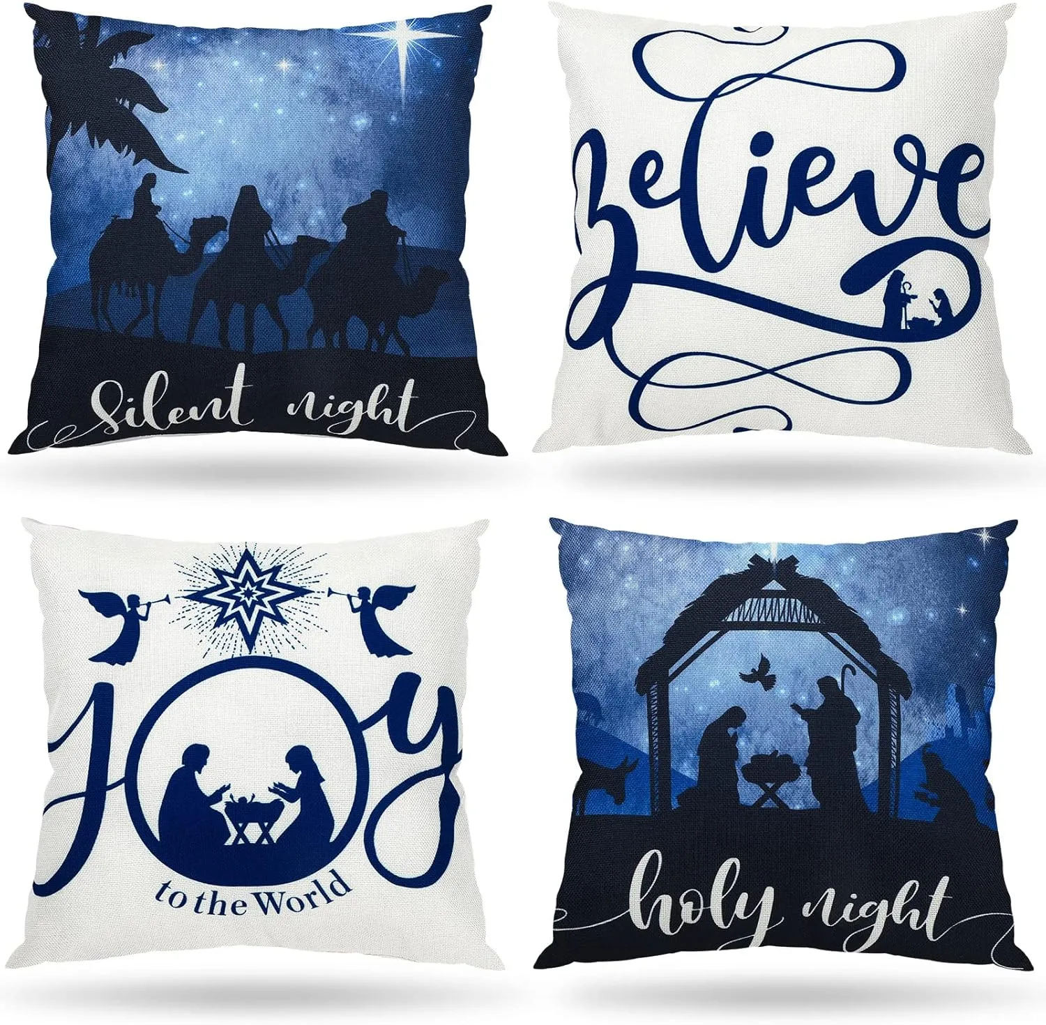 NEW Lounsweer 4 Pieces Christmas Pillow Covers 18 x 18 Nativity Scene Pillow Cover Holy Night Jesus Nativity Throw Pillow Case for Sofa Couch Winter Living Room Farmhouse Decorations Holiday