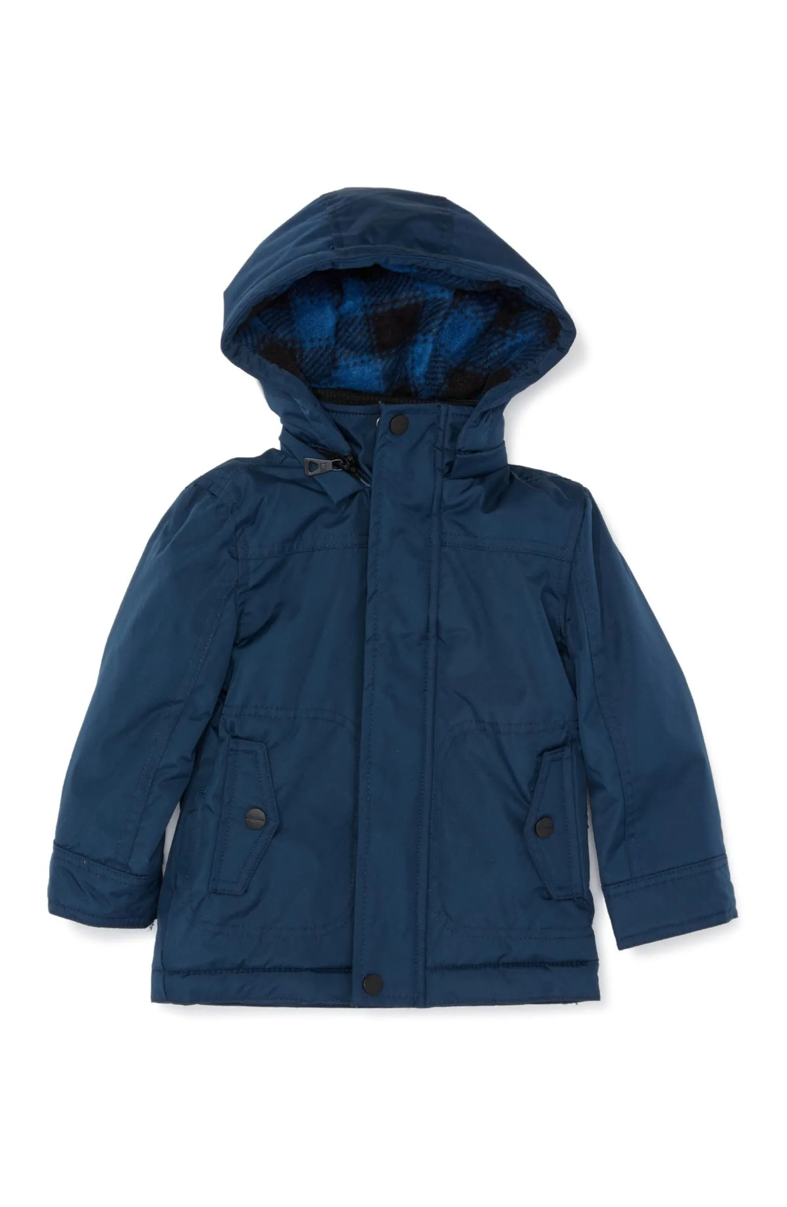 New Nordstrom Kids Heavyweight Hooded Jacket by URBAN REPUBLIC, Blue with Blue & Black Plaid Lining! Sz 7! Retails $90 