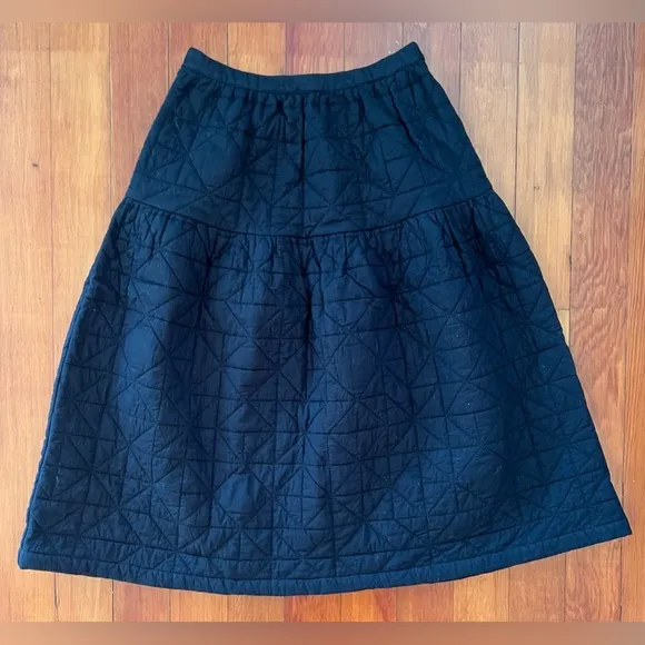 NWOT Madewell Quilted Crinkle Cotton Midi Skirt - Black - Size 0