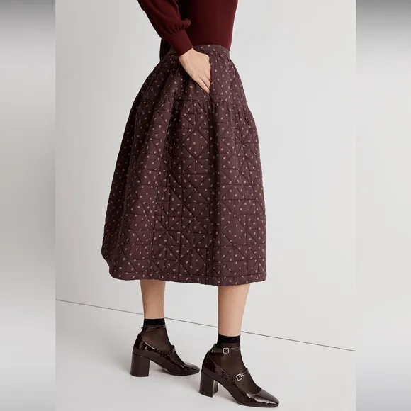 NWOT Madewell Quilted Crinkle Cotton Midi Skirt - Black - Size 0