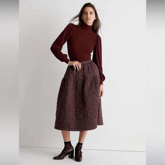 NWOT Madewell Quilted Crinkle Cotton Midi Skirt - Black - Size 0