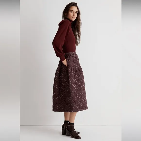 NWOT Madewell Quilted Crinkle Cotton Midi Skirt - Black - Size 0