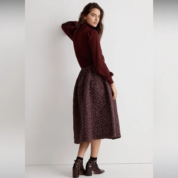 NWOT Madewell Quilted Crinkle Cotton Midi Skirt - Black - Size 0
