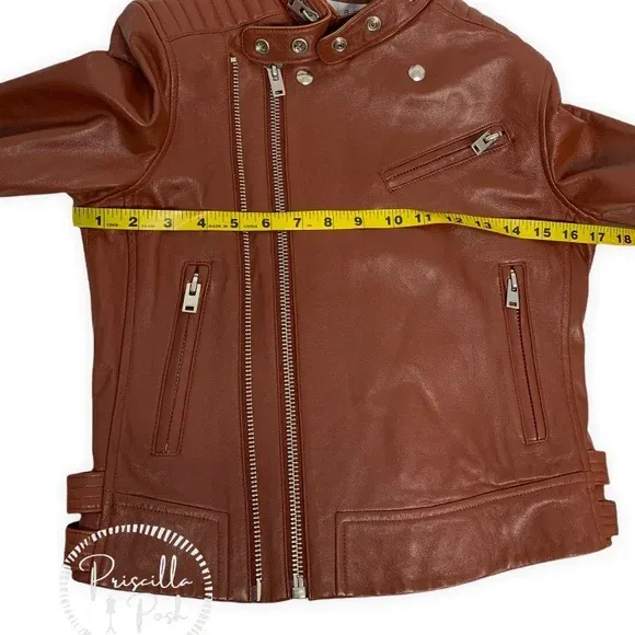 NWT IRO Brown New Luciana Cognac Jacket Moto Crop Biker Leather Jacket