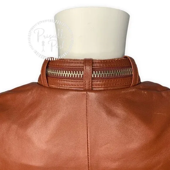 NWT IRO Brown New Luciana Cognac Jacket Moto Crop Biker Leather Jacket