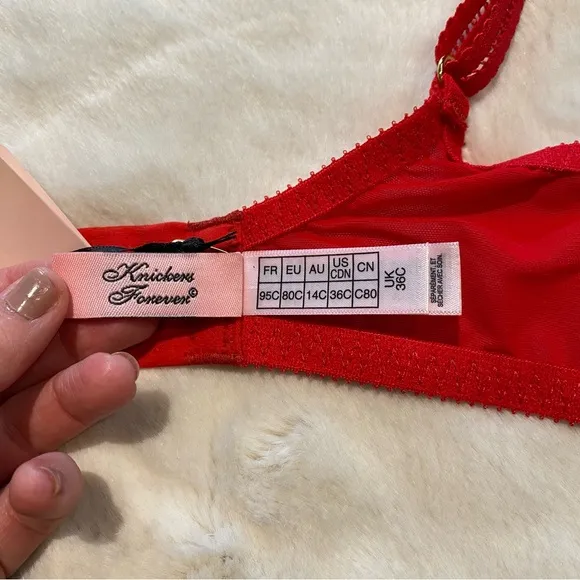 NWT(36C) Agent Provocateur Casper Bra Red Mesh Victorian Embroidery Cherry Logo
