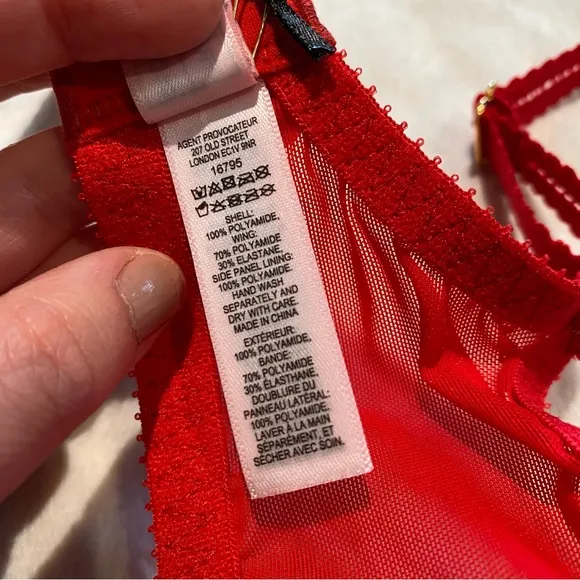 NWT(36C) Agent Provocateur Casper Bra Red Mesh Victorian Embroidery Cherry Logo
