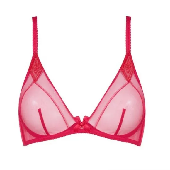 NWT(36C) Agent Provocateur Casper Bra Red Mesh Victorian Embroidery Cherry Logo